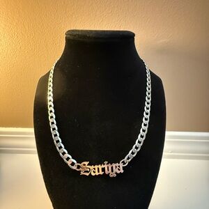 Cuban link Name Necklace Silver Toned and Adjustable